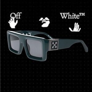 OFF-WHITE Shield Sunglasses LEONARDO with Embossed Monogram Dark green